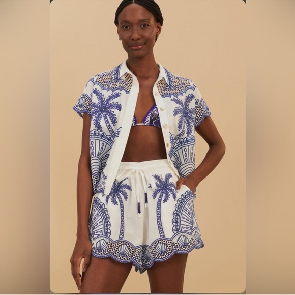 Farm Rio Blue Palm Trees Richelieu Short - Picture 4 of 9